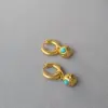Wholesale Retro Faux Aged Texture Copper Ball Embedded Turquoise Elegant Personality Women's Earrings French Design Specialty Jewelry