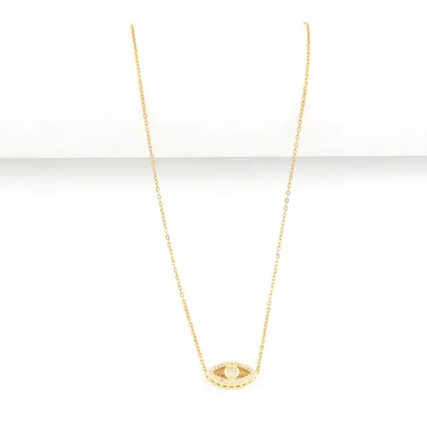 Wholesale Minimalist Classic Style Eye Plated 18K Real Gold Zircon 201 Stainless Steel Copper Cable Chain Cross Chain Lobster Clasp Women's Necklace