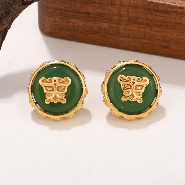 Wholesale Geometric Hypoallergenic Stud Earrings For Women In Copper With KC Golden UV Plated Finish And Acrylic Inlay