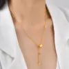 Wholesale Women's Jewelry Copper Material Geometric Design Cylinder Pendant Gold-Plated Imitation Gold Water-Plated Y-Shaped Necklace Gold