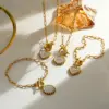 Wholesale Round Rock Style Jewelry Set For Independence Day, 304 Stainless Steel With 18K Gold Plated 0.03µm, Box Chain
