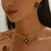 Wholesale 304 Stainless Steel Plastic Flower Electroplating PVD Coated Stone-Free 18K Gold Plated Imitation Gold Golden Plated Casual Elegant Cute Snake Chain Multicolor-Golden Yellow Earrings Necklace Jewelry Set