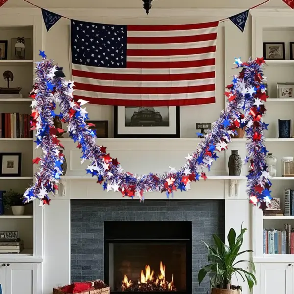 Wholesale 7th Of July Independence Day Stars Colorful Stripes Red White Blue Flocked Flower Home Garden Decoration Wide Leaf Ribbon 2m Polyester Material