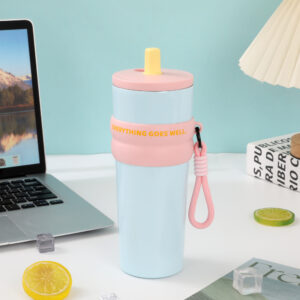 Aurora straw cup 316-tianqinglan 710ml / Single cup with pattern
