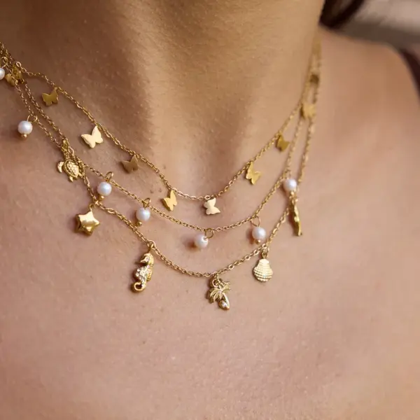 Wholesale Women's Style - Vacation Style / 18K Gold Stainless Steel + Rhinestone / Versatile Colored Diamond Pendant Necklace 40+5CM
