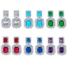 Wholesale Brass Inlay Rectangle Artificial Crystal Zircon Drop Earrings