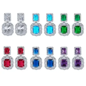 Wholesale Brass Inlay Rectangle Artificial Crystal Zircon Drop Earrings