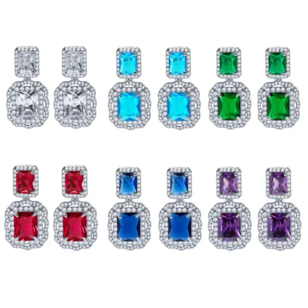 Wholesale Brass Inlay Rectangle Artificial Crystal Zircon Drop Earrings