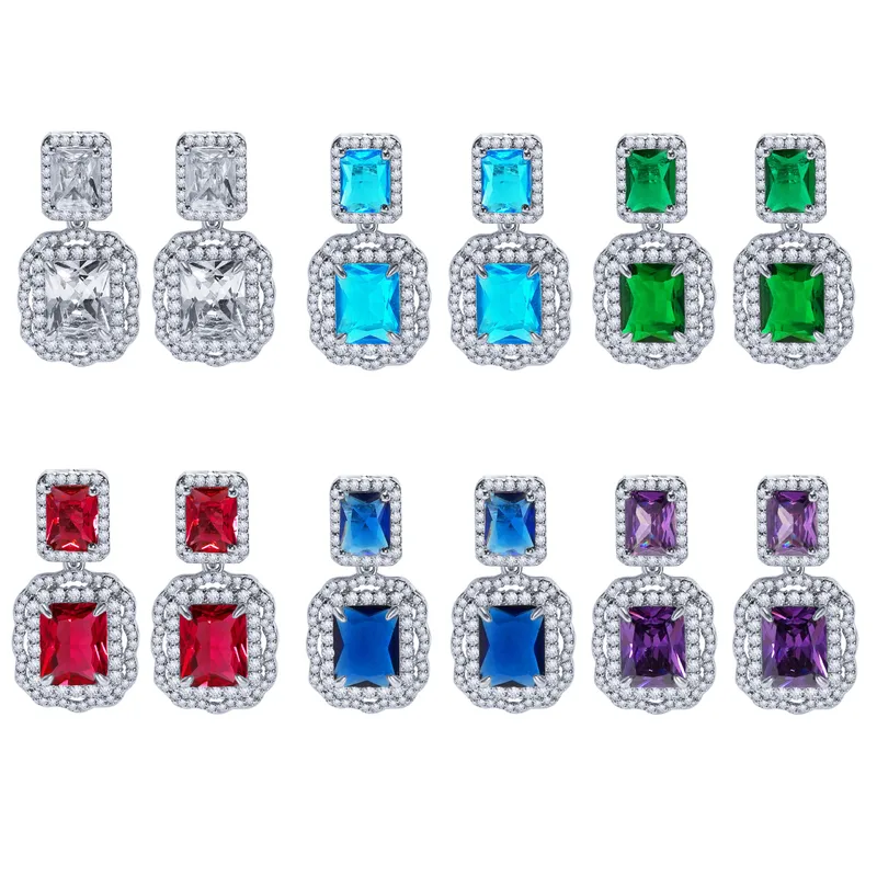 Wholesale Brass Inlay Rectangle Artificial Crystal Zircon Drop Earrings