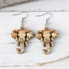 Wholesale 1 Pair Retro Western Style Elephant Wood Drop Earrings