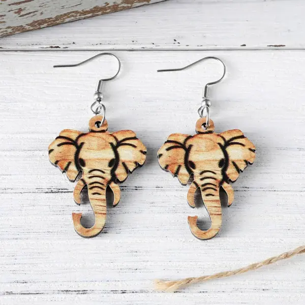 Wholesale 1 Pair Retro Western Style Elephant Wood Drop Earrings