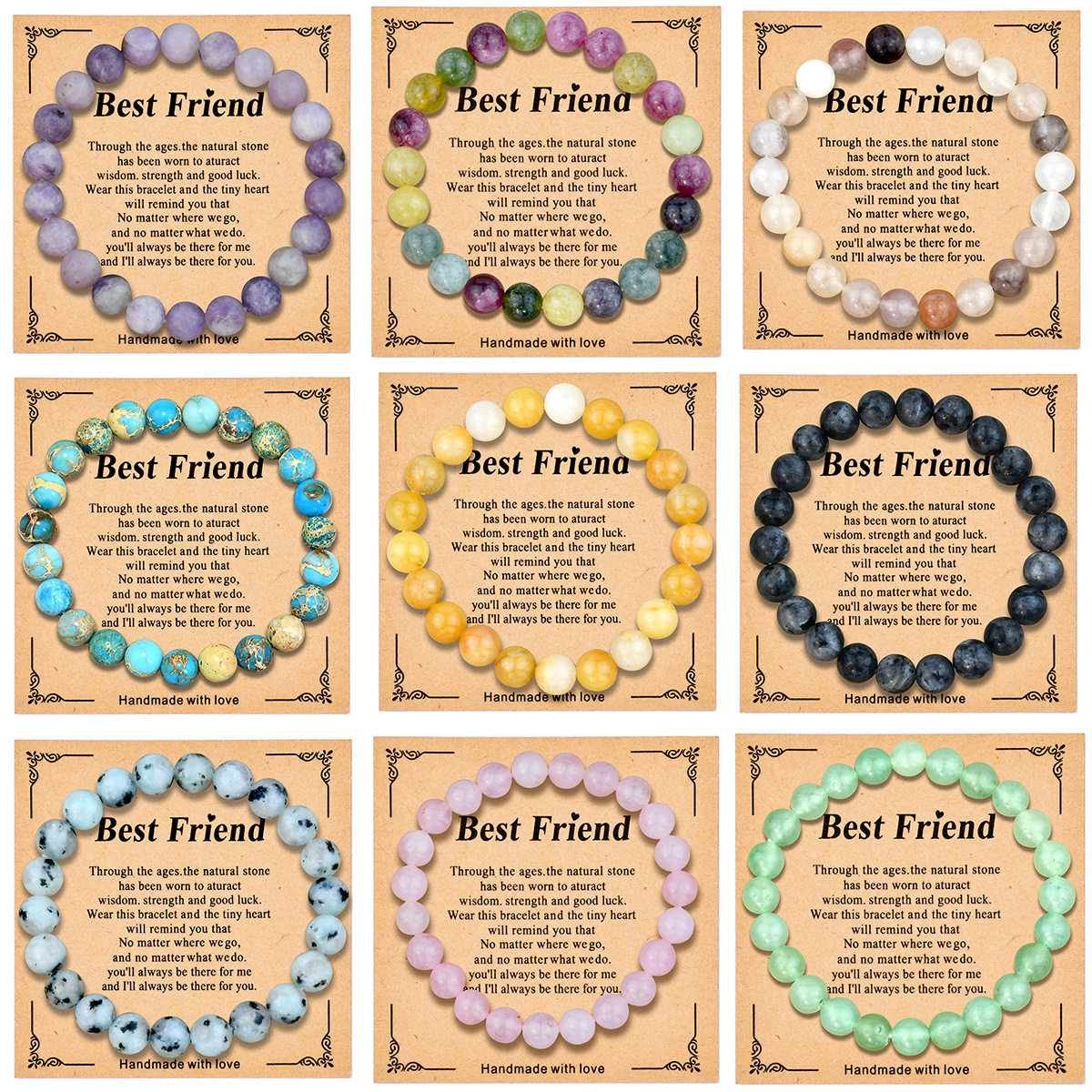 Wholesale Europe and the United States cross-border hot 8mm color crystal beaded bracelet women's jewelry Tianhe stone bracelet card holiday gift