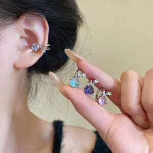 Wholesale Light Luxury and Versatile Colorfulful Zircon Rabbit Ear Clips for Women Niche Design High-End Non-Pierced Ear Bone Clip Earrings