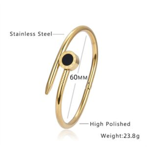 Black shell roman script nail bracelet gold