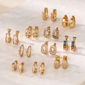Wholesale 304 Stainless Steel Geometric PVD Coated Zircon Real Gold Plated Modern Style Classic Style Waterproof Non Tarnish Hoop Earrings