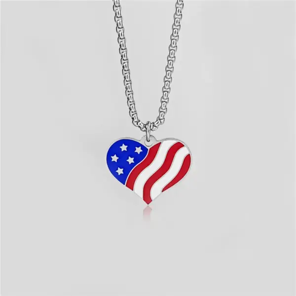 Wholesale 1 Piece 26mm 46mm 60cm 304 Stainless Steel Waves Heart Shape American Flag Pendant Chain