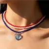 Wholesale Pastoral Blue Heart Shape Necklace For Women With Plastic Material And Seed Bead Inlay Featuring Weave Craft And Box Chain