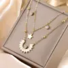 Wholesale 205 Double Layer Stacked Necklace Butterfly Star Four-Leaf Flower Simple 18K Gold Plated