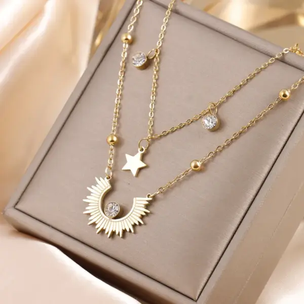 Wholesale 205 Double Layer Stacked Necklace Butterfly Star Four-Leaf Flower Simple 18K Gold Plated