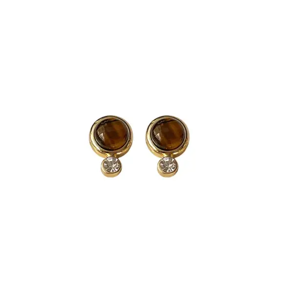 Wholesale Retro Brown Ball Earrings Women's Elegant Style Round Ball Studs Autumn Winter Fashion Jewelry Copper Material Simple Design