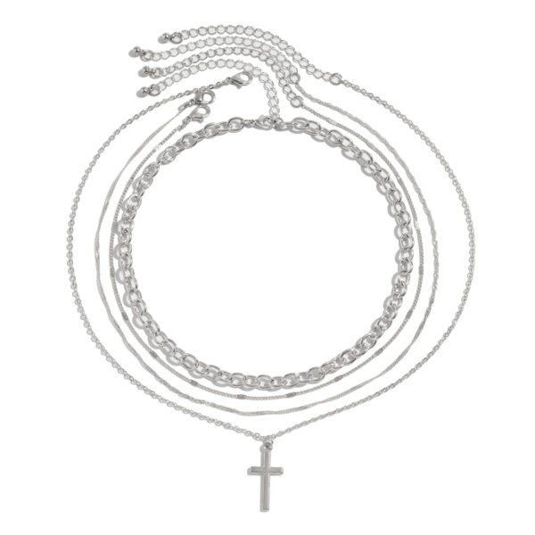 oly-f9da42fee06c901e6923d856dc043d8d Wholesale Simple Metal Cross Pendant Necklace Instagram Style All-match Multi-layer Chain Stacked Clavicle Chain for Women