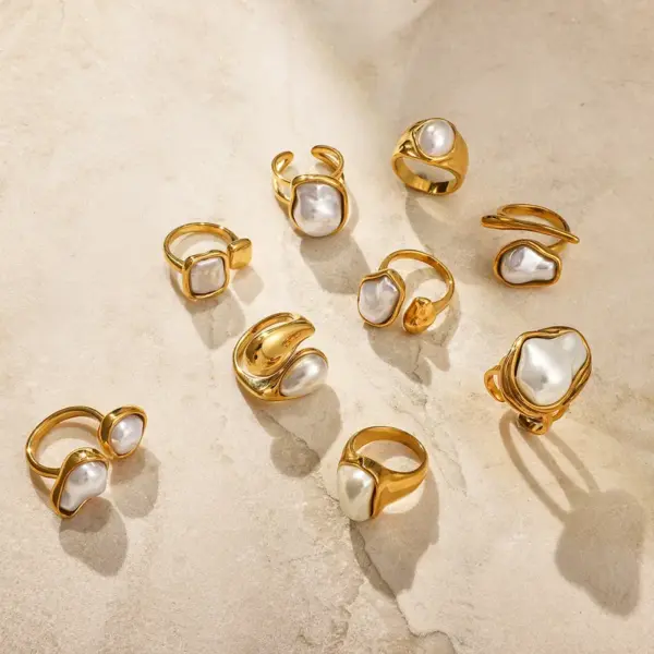 Wholesale Style Stainless Steel Acrylic Pearl Ring Niche High-end Feel Non-fading Jewelry Stainless Steel Accessories Rings
