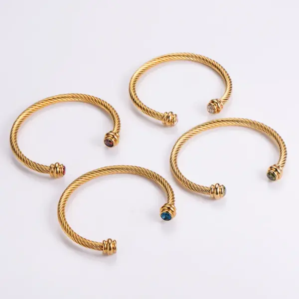 Wholesale Simple Style Geometric 304 Stainless Steel 18K Gold Plated Artificial Diamond Bangle In Bulk