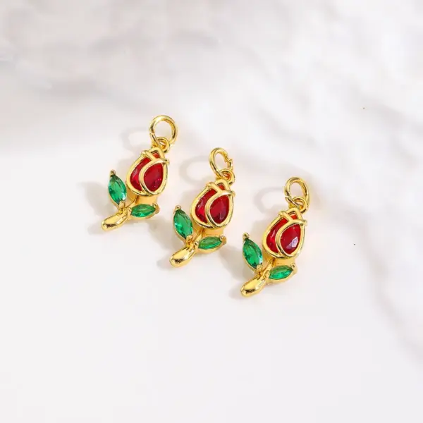 oly-f9f70faac0b4f46e7fec4d66c6e67a33 Wholesale Copper Platinum Plated Smooth Zircon Rose Flower Tulip Pendant DIY Jewelry Hanging Bracelet Earring Accessories Chain Spacer Princess Style Gorgeous Cute Pastoral Romantic