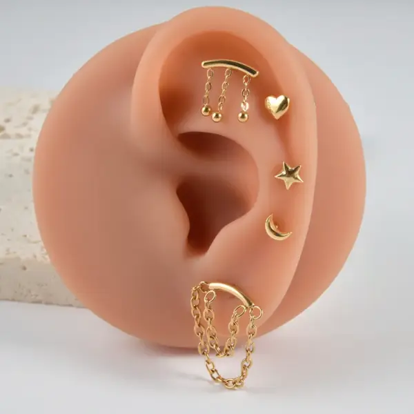 Wholesale 1 Piece 304 Stainless Steel Stone-Free Casual Hawaiian Tropical Lip Rings Star Moon Ion Plating (IP) 18K Gold Plated Ear Cartilage Rings & Studs