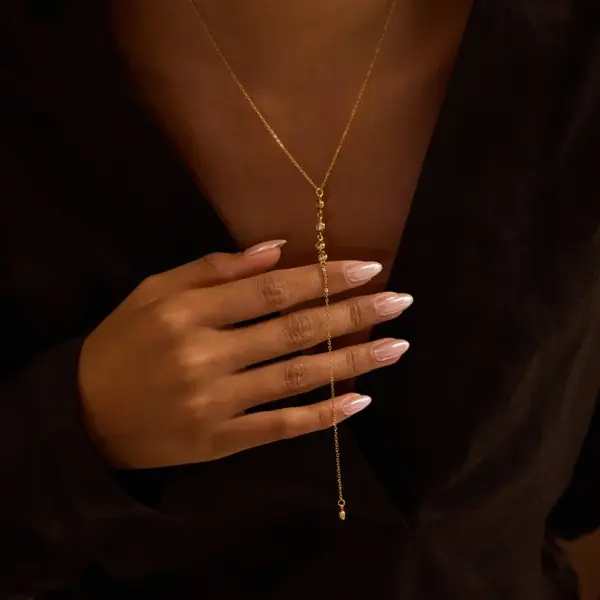Wholesale 304 Stainless Steel Y Word PVD Coated 18K Real Gold Plated Basic Simple Style Micro Super Whisper Thin Chain Safety Clasp Closure Y-Necklace Necklace