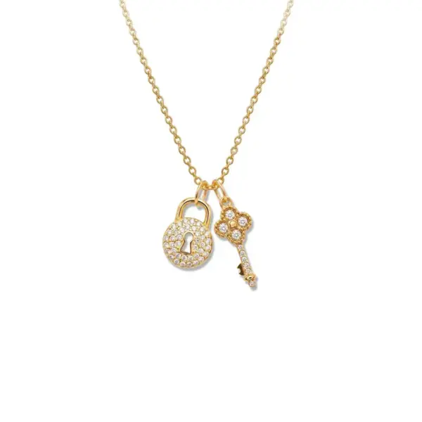 Wholesale Asymmetrical Key Necklace For Women In 304 Stainless Steel With 18K Real Gold Plated PVD Coating And Rhinestone Inlay On Cable Chain