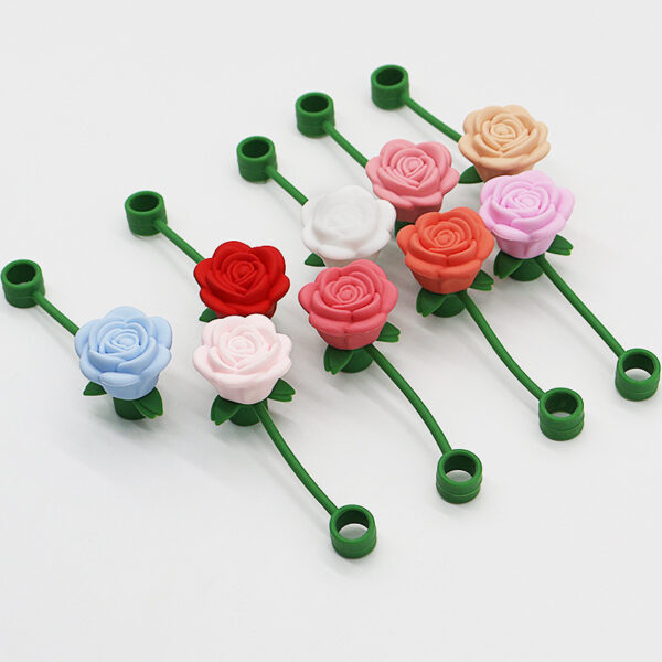 oly-fa3bd3352ff953beeb9493eb6f9c2f0d Wholesale Stereo Silicone 10mm Straw Cap Cross Border Cute Rose Straw Dust-proof Recyclable Straw Cap