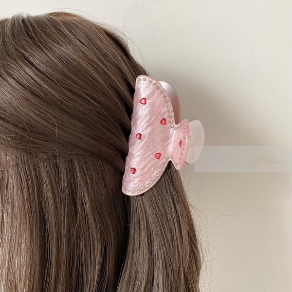 Wholesale  accessories Diamond-embedded love pink gripper acetate sweet back shark clip Valentine's Day style