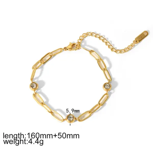 Wholesale Niche High-end Jewelry 18K Gold Plated 304 Stainless Steel Vacuum Electroplated Rhinestone Geometric Heart Zircon Waterproof Non-fading Bracelet For Women