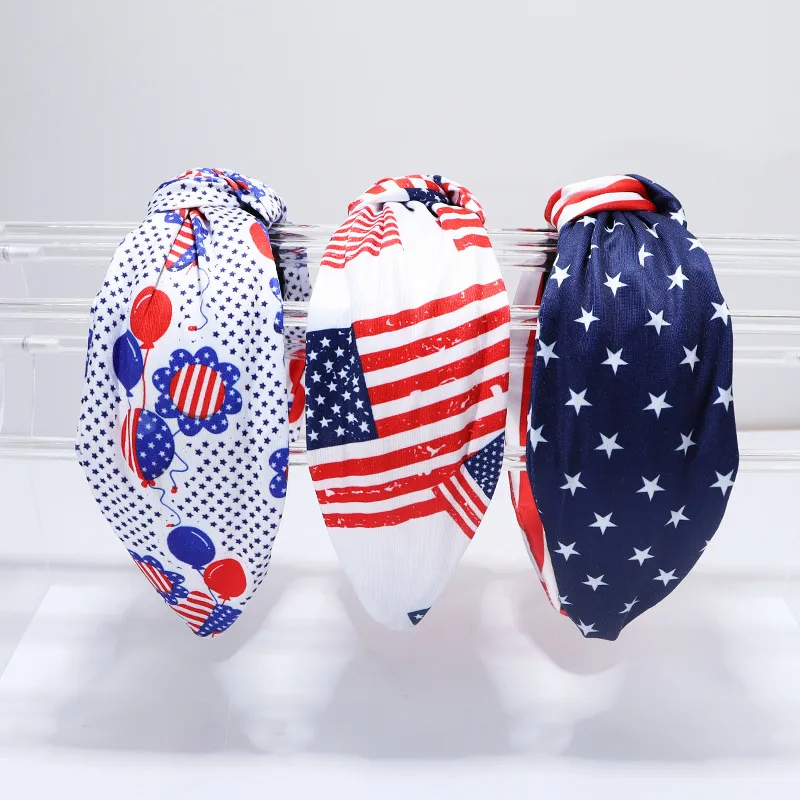 Wholesale Halloween Independence Day Striped Stars American Flag Cloud Sponge Face Wash Makeup Hairband Headband Novel Design Grid