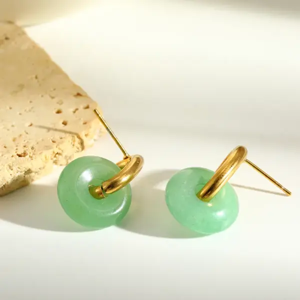 Wholesale Circle Stud Earrings For Women In 18K Gold Plated 304 Stainless Steel With Natural Stone Inlay