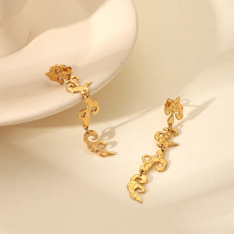Wholesale 304 Stainless Steel Flame PVD Coated 18K Real Gold Plated Vintage Style IG Style Waterproof Non Tarnish Gold Drop Earrings