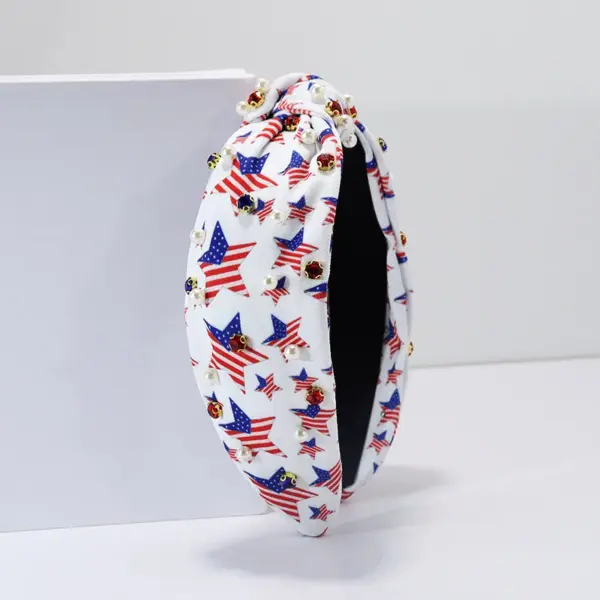 Wholesale Pearl Rhinestone Bow Hairband Striped Independence Day Stars American Hair Accessories Flag Hairband