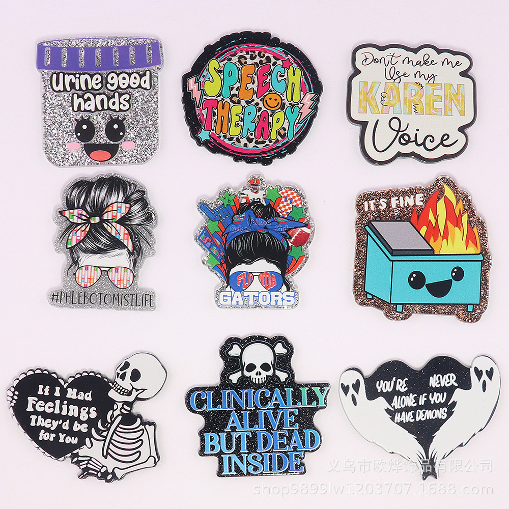 Wholesale New loose powder cross-border cartoon letter beverage love bag jewelry acrylic pin DIY patch accessories
