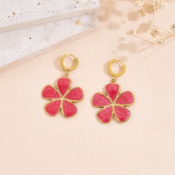 Wholesale Flowers Plasma Earrings For Women In 304 Stainless Steel With 18K Real Gold PVD Coated Plating And 0.03µm Thickness