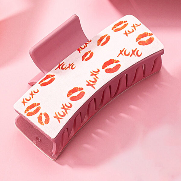 Wholesale Jewelry 1 Piece PU Leather Acrylic Lips Printed Hair Claw Hairpin Valentine’s Day Gift