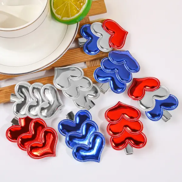 Wholesale Leather Heart Hair Clip Independence Day PU Material Love Heart Side Bangs Hair Accessories Suitable For Girls