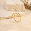 Wholesale Adjustable Women’s Flower Ring With Waterproof 304 Stainless Steel, PVD Coating, Golden Plating, And Artificial Pearl