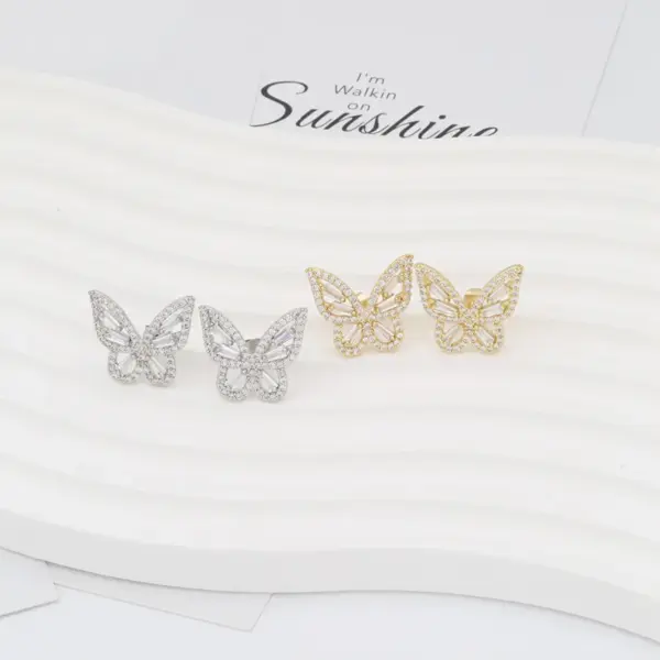 Wholesale 1 Pair Simple Style Butterfly Plating Inlay Copper Zircon 18K Gold Plated White Gold Plated Ear Studs