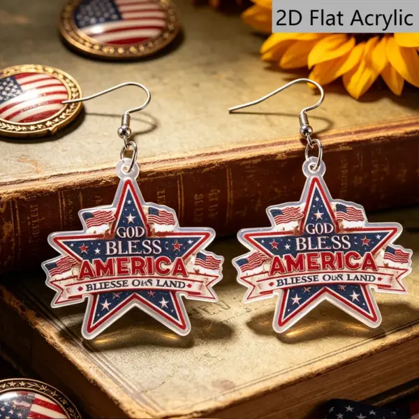 Wholesale Retro Star Print Drop Earrings In White & Red Acrylic With 304 Stainless Steel Posts For Women