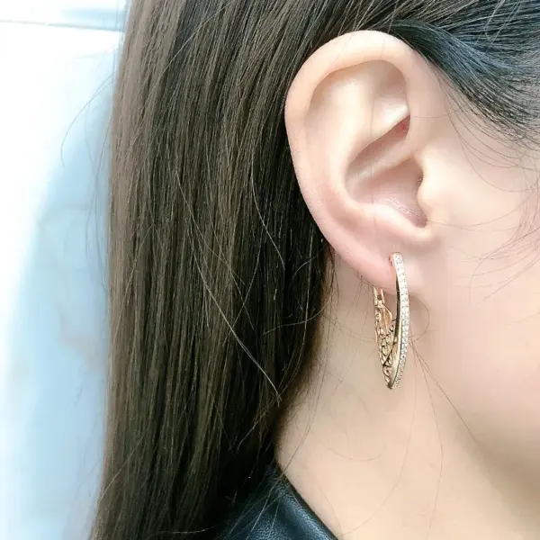 Wholesale Retro Fashion Zirconium Stone Earrings Hollow Pattern Geometric Shape Copper Plated Real Gold Ear Hook