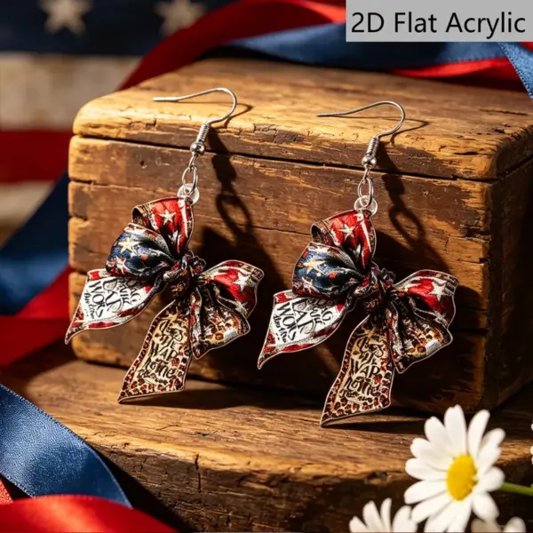 oly-faa320f93162caf01d24d61310394a26 Wholesale Retro White & Red Bow Tie Print Drop Earrings For Women With 304 Stainless Steel Ear Pins