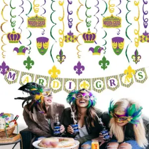 Wholesale Carnival Party Spiral Decoration Mardi Gras Paper Banner Masquerade Swirl Hanging Ornaments Festival Supplies