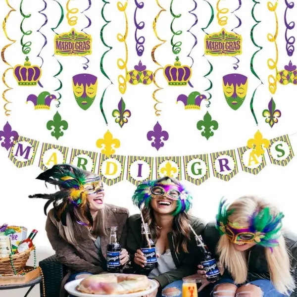 Wholesale Carnival Party Spiral Decoration Mardi Gras Paper Banner Masquerade Swirl Hanging Ornaments Festival Supplies