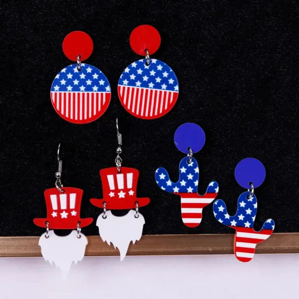 Wholesale Independence Day USA Beautiful Earrings Acrylic Heart Pattern Ethnic Style Star Craft Unisex Jewelry Accessories